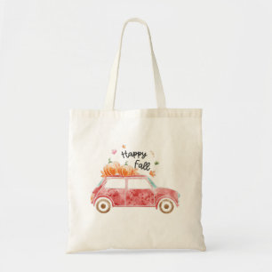 Happy Fall – Pink Car with Pumpkins Autumn Tote Bag