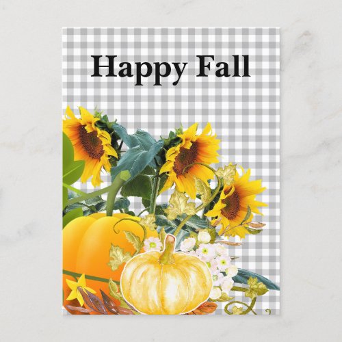 Happy Fall Pumpkin and Sunflowers   Postcard