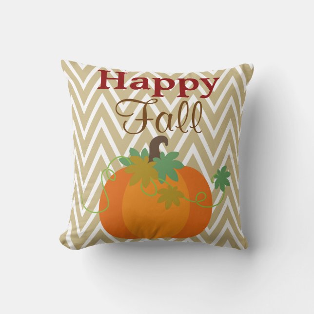 Happy Fall Pumpkin Chevron Zigzag Pattern Throw Throw Pillow (Front)