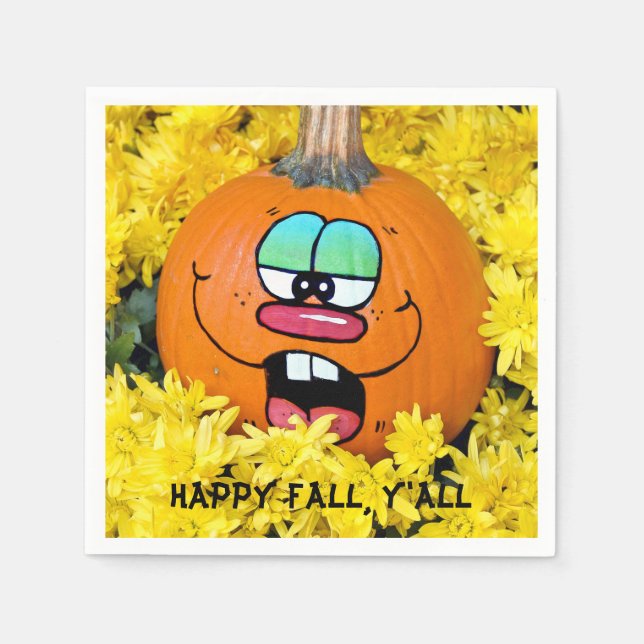 Happy Fall Pumpkin Face Napkins (Front)