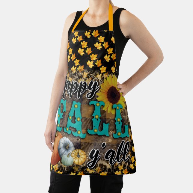 Happy Fall Pumpkin Flower Elegant Apron (Insitu)