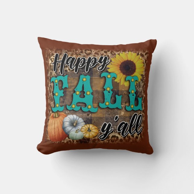 Happy Fall Pumpkin Flower Elegant Cotton 16"X16 Throw Pillow (Front)