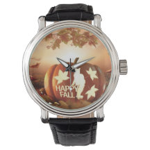 Happy Fall Pumpkin & Leaves Autumn Men's Watch