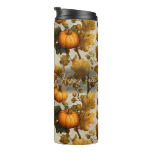 Happy Fall Pumpkin Leaves Design Thermal Tumbler