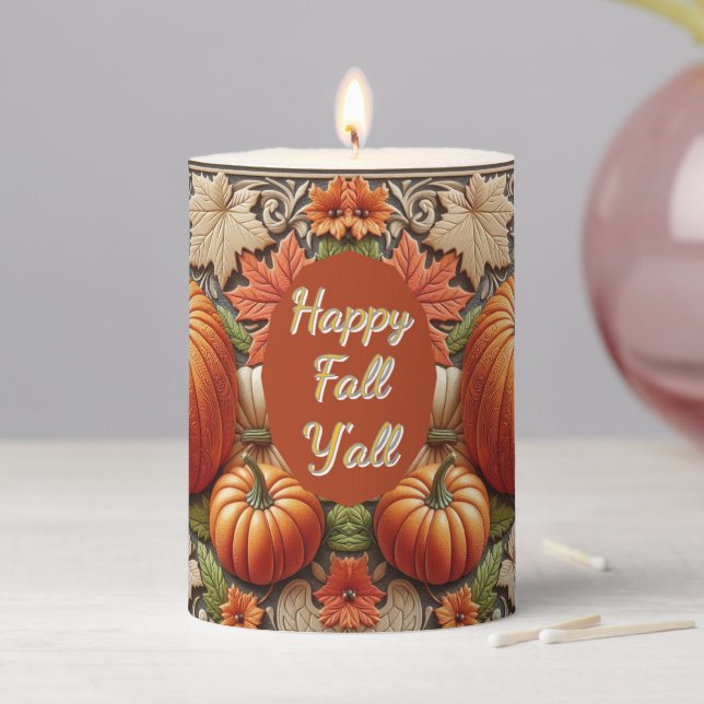Happy Fall Pumpkin Season Pillar Candle (In Situ)