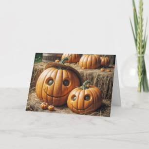 Happy Fall Pumpkins On Hay Bales Card