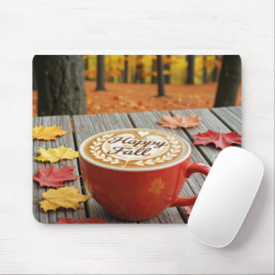 Happy Fall Red Coffee Cup Mouse Pad