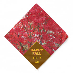Happy Fall Red Leaves Pet Name Bandana