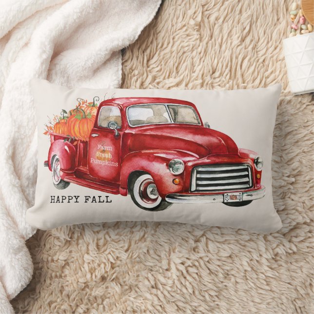 Happy Fall Red Truck Pumpkins Lumbar Pillow (Blanket)