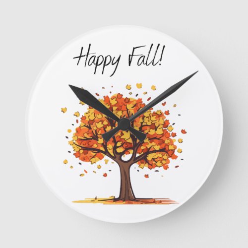 Happy Fall Round Clock