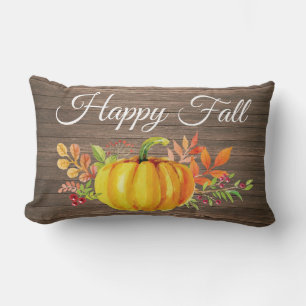 Happy Fall Rustic Watercolor Pumpkin Lumbar Pillow