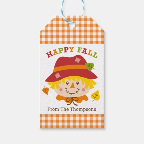 Happy Fall Scarecrow Boy Personalized Gift Tag