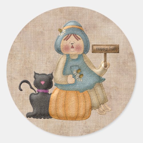 Happy Fall Scarecrow Classic Round Sticker