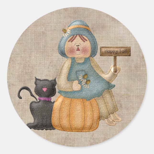 Happy Fall Scarecrow Classic Round Sticker (Front)