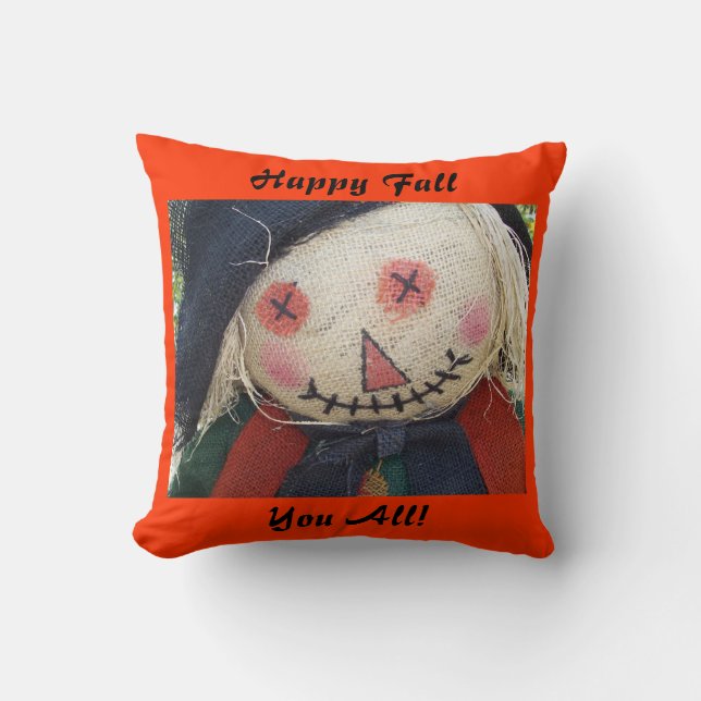 Happy Fall Scarecrow Throw Pillow (Front)