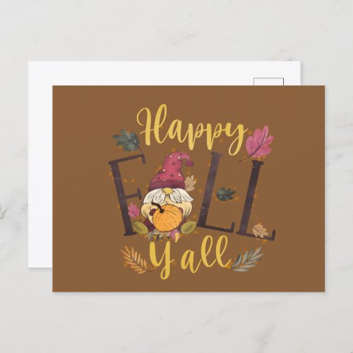 Happy Fall Seasonal gnome word art Holiday Postcard