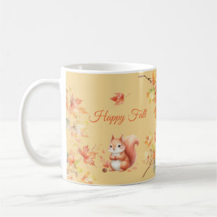Happy Fall Squirrel in Leaves Coffee Mug