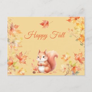 Happy Fall Squirrel in Leaves