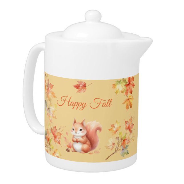 Happy Fall Squirrel in Leaves Teapot (Left)