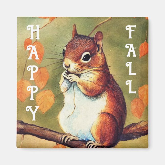 Happy Fall Squirrel Square Magnet (Front)