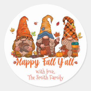 Happy Fall Stickers, Gnome, Thanksgiving Classic Round Sticker