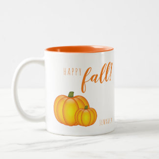 Happy Fall Text And Pumpkins Personalizable Name Two-Tone Coffee Mug