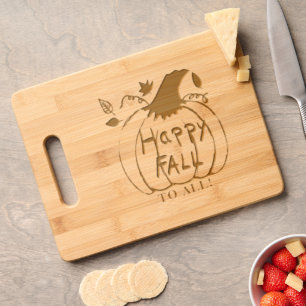 Happy Fall to All Pumpkin Autumn Leaves Engraved Cutting Board
