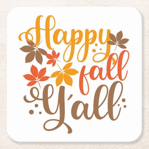 Happy Fall to Yall Square Paper Coaster