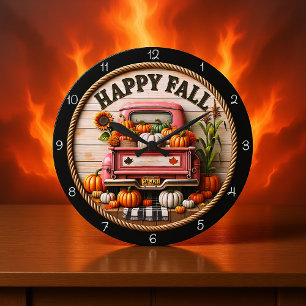 Happy Fall Truck Pumpkin Large Clock