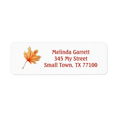 Happy Fall Watercolor Orange Maple Leaf Custom Label