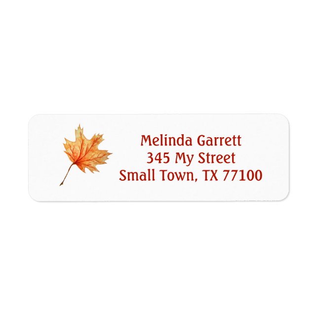 Happy Fall Watercolor Orange Maple Leaf Custom Label (Front)