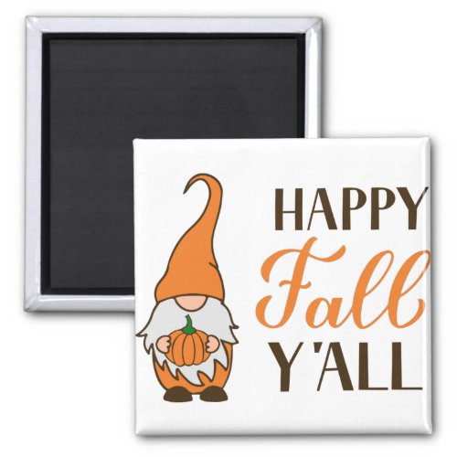 Happy Fall Yall Autumn gnome holding pumpkin Magnet
