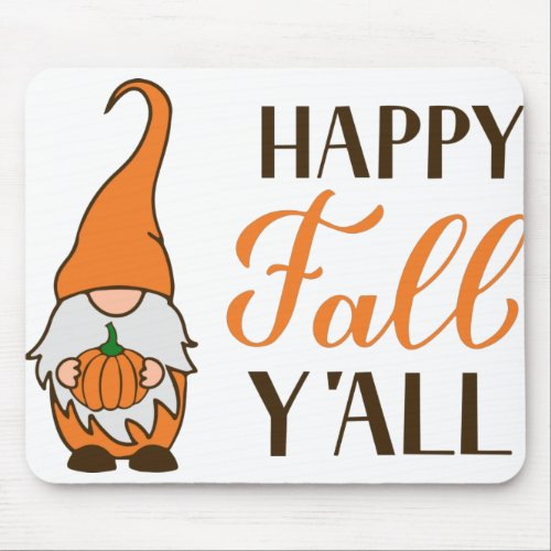 Happy Fall Yall Autumn gnome holding pumpkin Mouse Pad