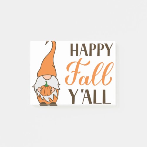 Happy Fall Yall Autumn gnome holding pumpkin Post_it Notes