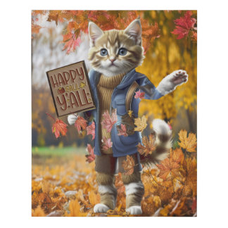 Happy Fall Y’all – Autumn Kitten Portrait Faux Canvas Print