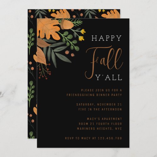 Happy Fall Yall Autumn Leaves Thanksgiving Dinner Invitation