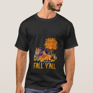 Happy Fall Y all Cats Lover Autumn Pumpkin Maple H T-Shirt