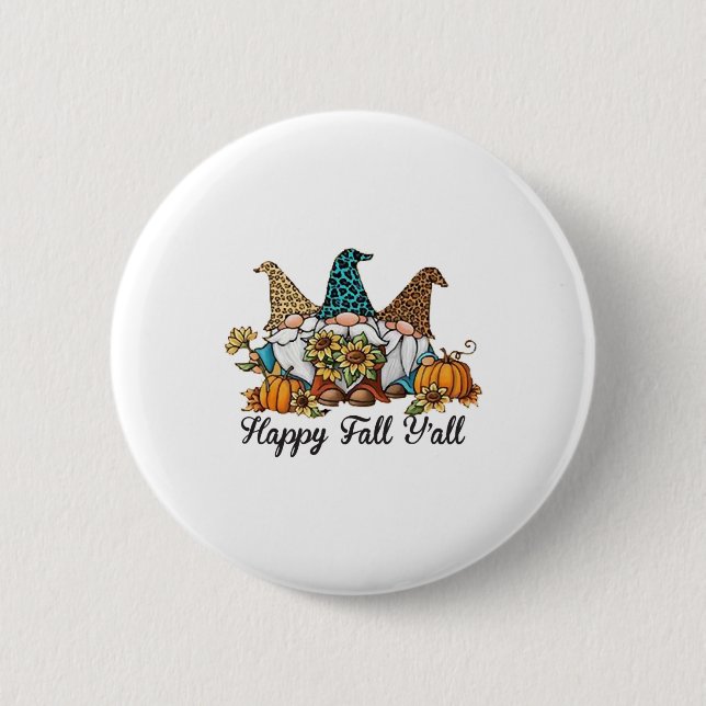 Happy Fall Y all Gnome Leopard Pumpkin Shirt Button (Front)