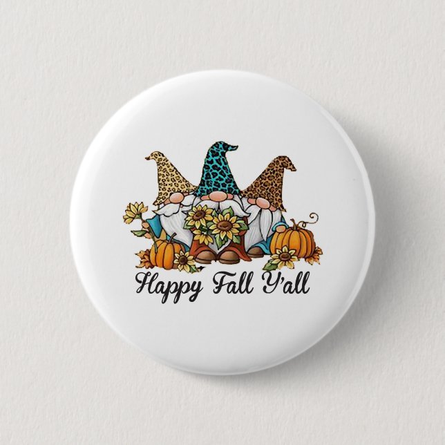 Happy Fall Y all Gnome Leopard Pumpkin Shirt Button (Front)
