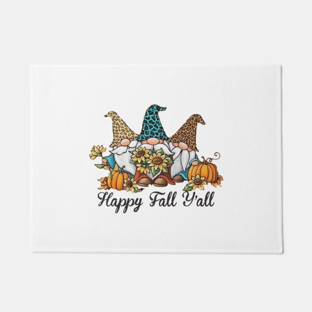 Happy Fall Y all Gnome Leopard Pumpkin Shirt Doormat (Front)