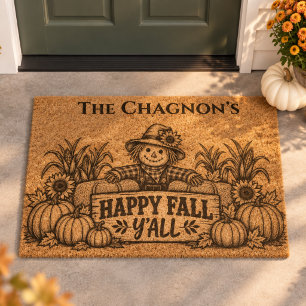 Happy Fall Y’all Scarecrow Pumpkin Rustic Doormat Fiber Doormat