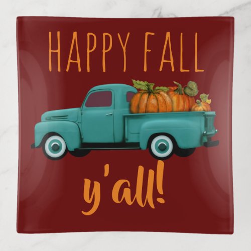 Happy Fall Yall Aqua Truck With Pumpkins Trinket Tray
