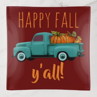 Happy Fall Y'all! Aqua Truck With Pumpkins Trinket Trays
