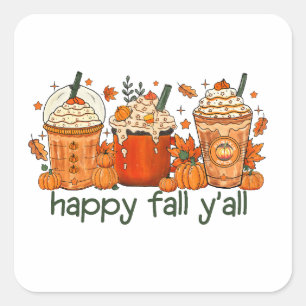 Happy Fall Y'all, Autumn and Pumpkin Spice Square Sticker
