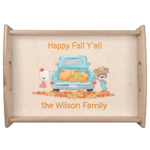 Happy Fall Y'all Autumn Bear Pumpkins Personalized Serving Tray