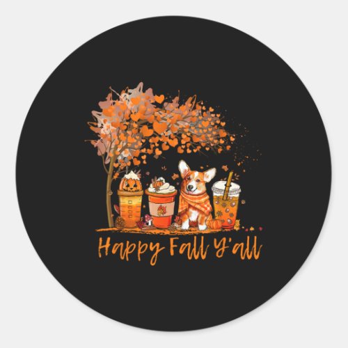Happy Fall Yall Autumn Corgi Halloween Pumpkin Sp Classic Round Sticker
