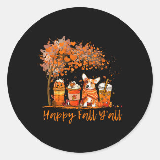 Happy Fall Y'all Autumn Corgi Halloween Pumpkin Sp Classic Round Sticker