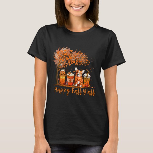 Happy Fall Y'all Autumn Corgi Halloween Pumpkin Sp T-Shirt (Front)