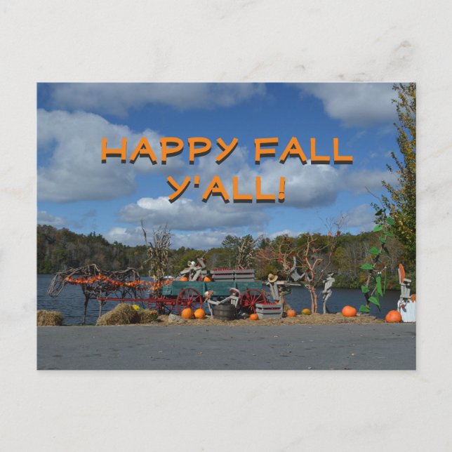Happy Fall Y'all Autumn Display By Water Postcard (Front)