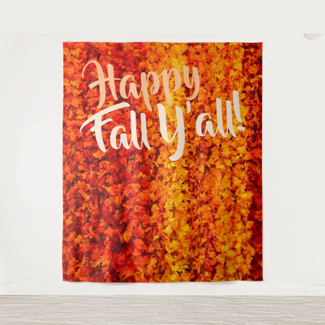 Happy Fall Y'all Autumn Fall Leaves Party Backdrop (Front)